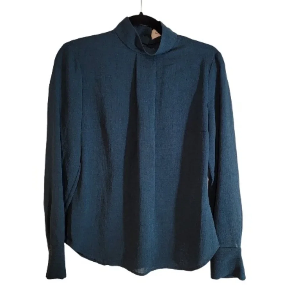 CEFINN Teal Blue Mock Neck Career Office Top Blouse - Size 10 Kate Middleton - Picture 3 of 16